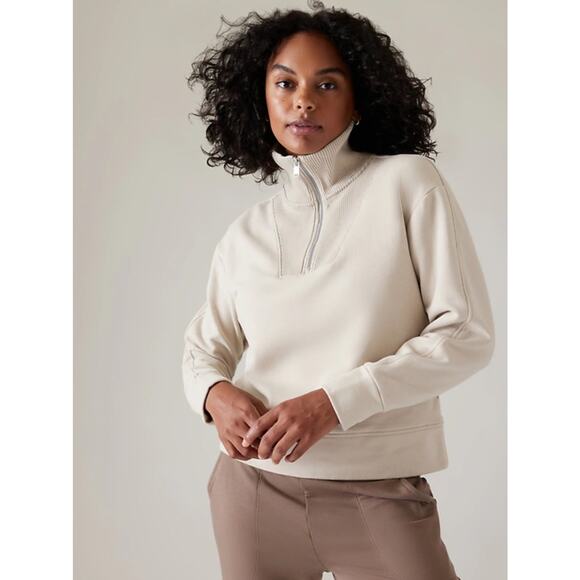 Athleta Retroplush Revive Abalone Half Zip Sweatshirt Large - Picture 1 of 12